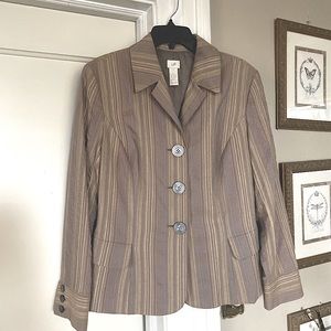 J JILL Blazer- Beige with neutral stripes.Raw silk like fabric